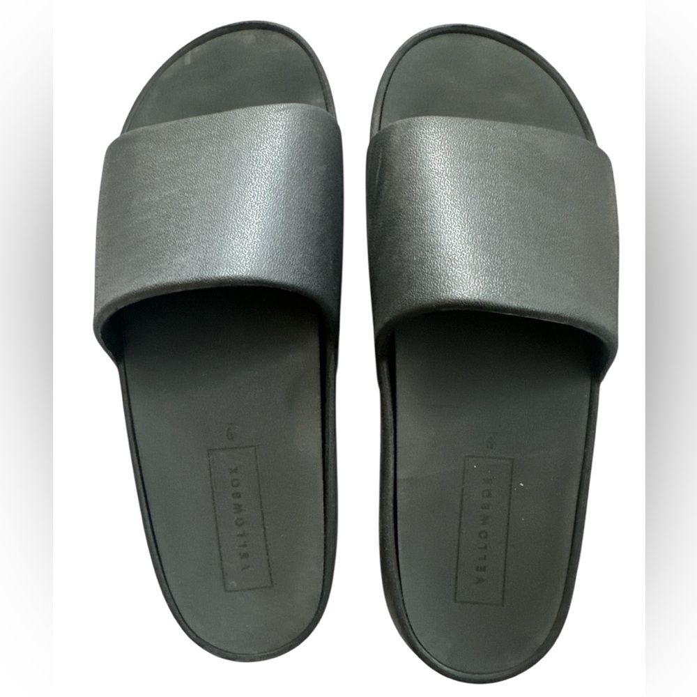 Yellow Box Black Slide Sandals